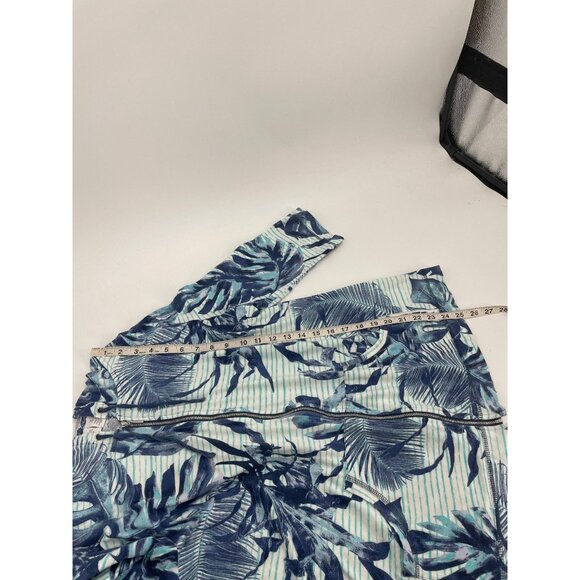 Chicos Weekends Womens Large Hooded Zip-Up Sweater Blue Green Tropical Print - Picture 7 of 7